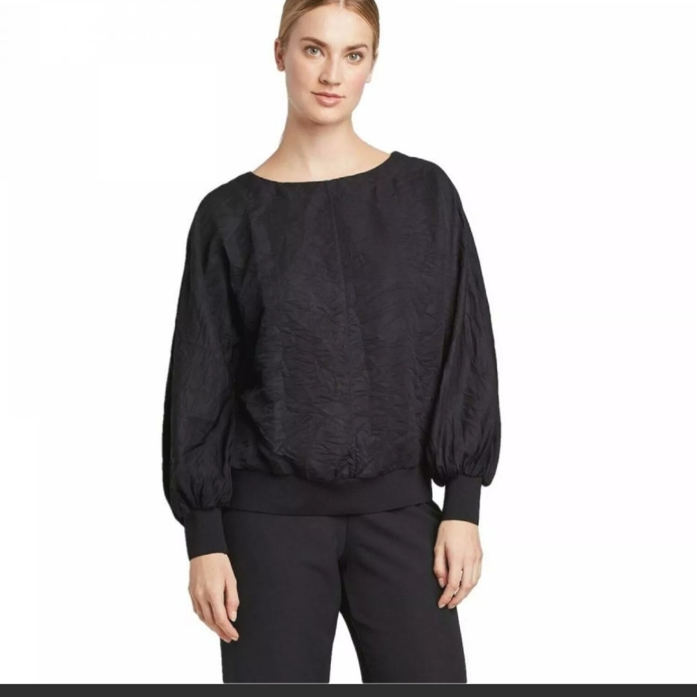NWT Prologue Women's Textured Blouson Long Sleeve Crewneck Blouse Top small